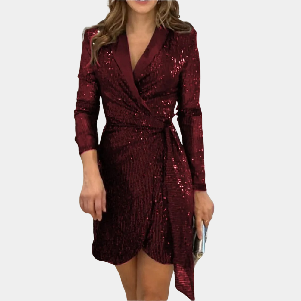 burgundy sequin blazer dress YYDGH Womens Sexy Sequin Blazer Dresses Lapel Long Sleeve Sparkly Evening  Prom Cocktail Party Jacket Dress Red L