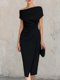 Women's Midi Dress – Asymmetric Draped Design