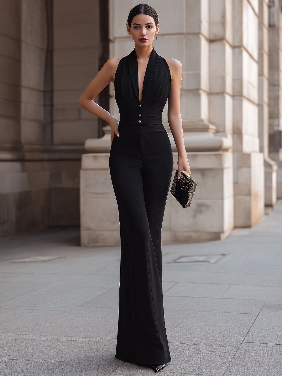 Women’s Jumpsuit – Halter Neck, Wide Leg Fit