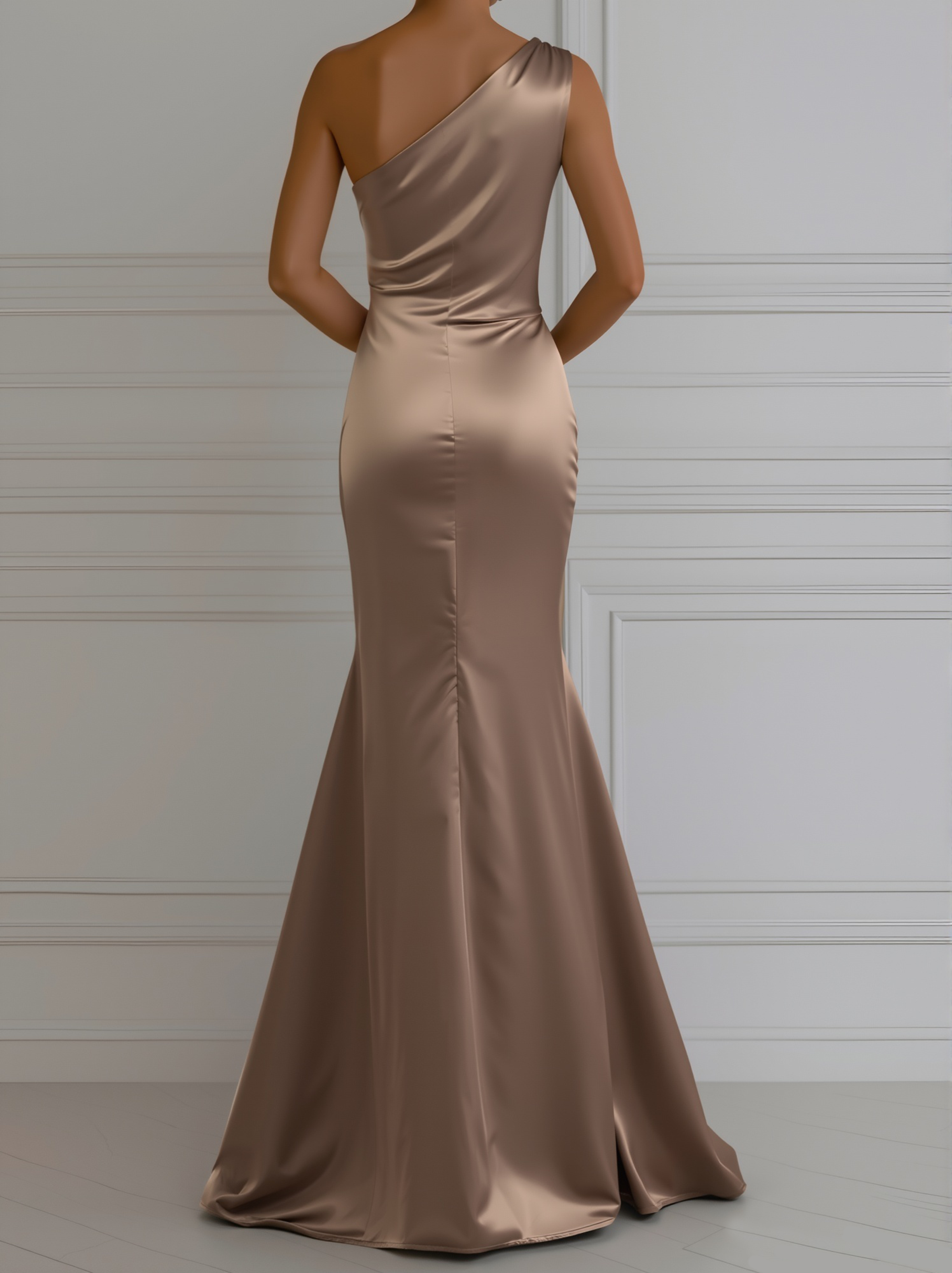 Women’s One-Shoulder Dress – Draped Fit, Long Hem