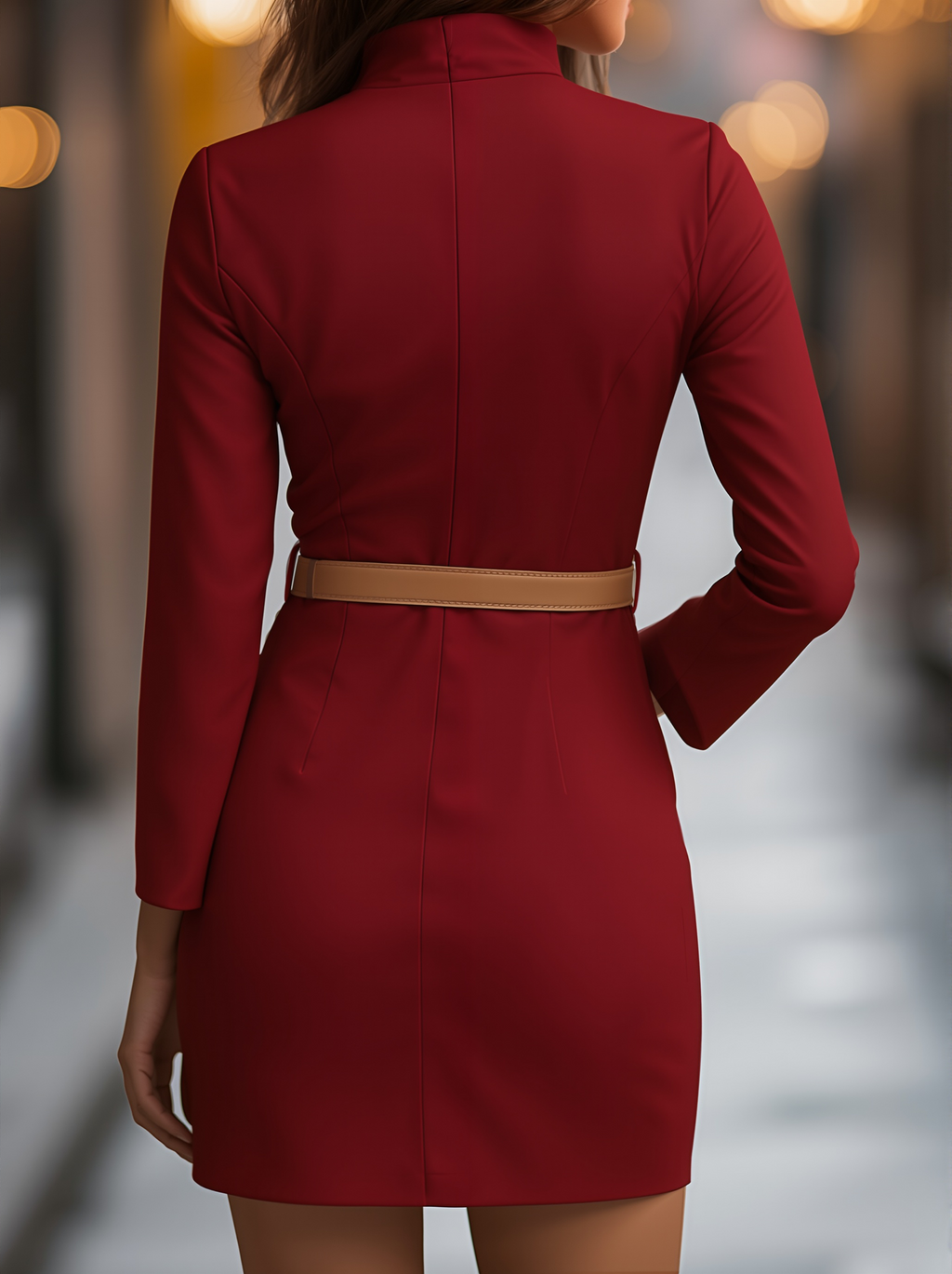 Women’s Mini Dress – Long Sleeves, Belted Waist