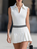 Women’s Pleated Mini Dress – Ribbed Knit, Sleeveless