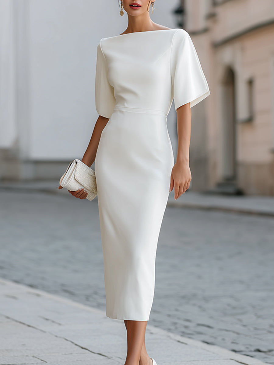 Women’s Midi Dress – Boat Neck, Elbow Sleeves