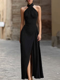 Women’s Halter Neck Maxi Dress – Side Split Design