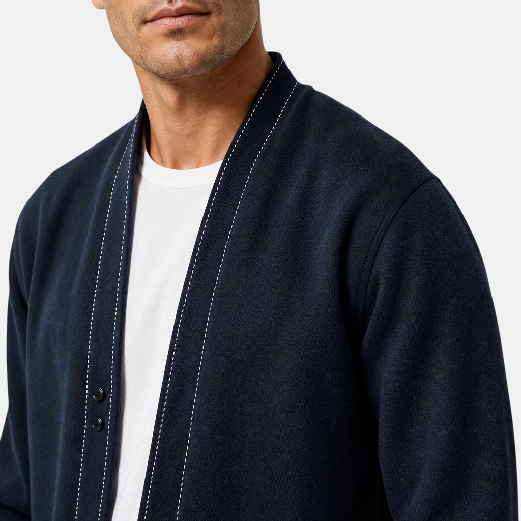 Men's Cardigan with Open Front and Contrast Stitching