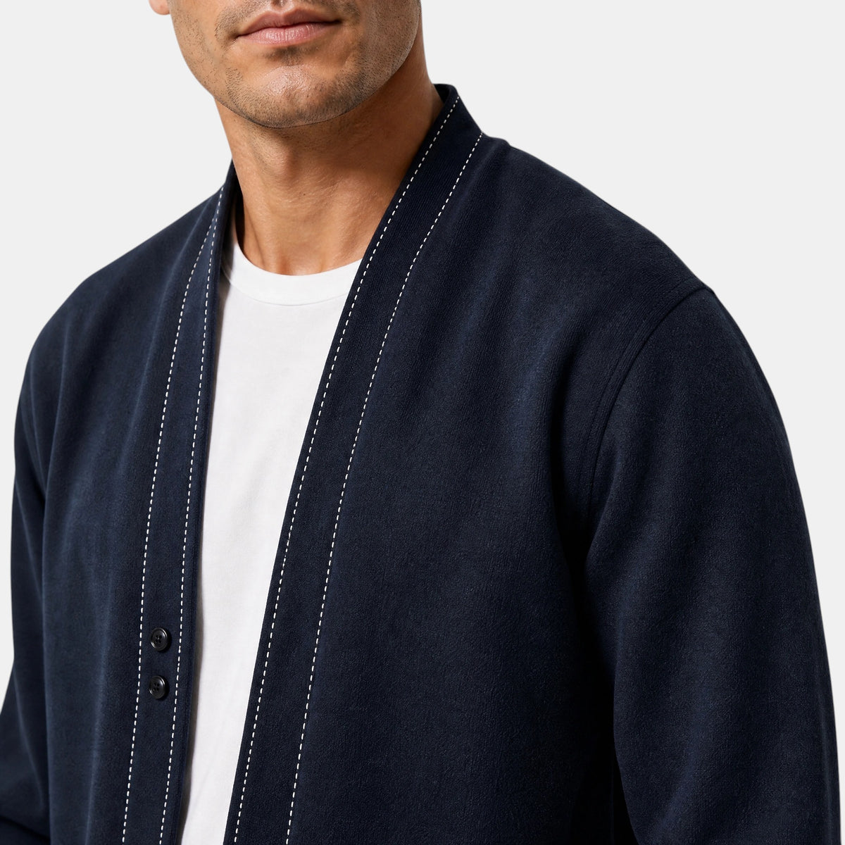 Men's Cardigan with Open Front and Contrast Stitching