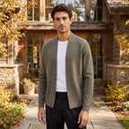 Men's Cardigan with Open Front and Contrast Stitching