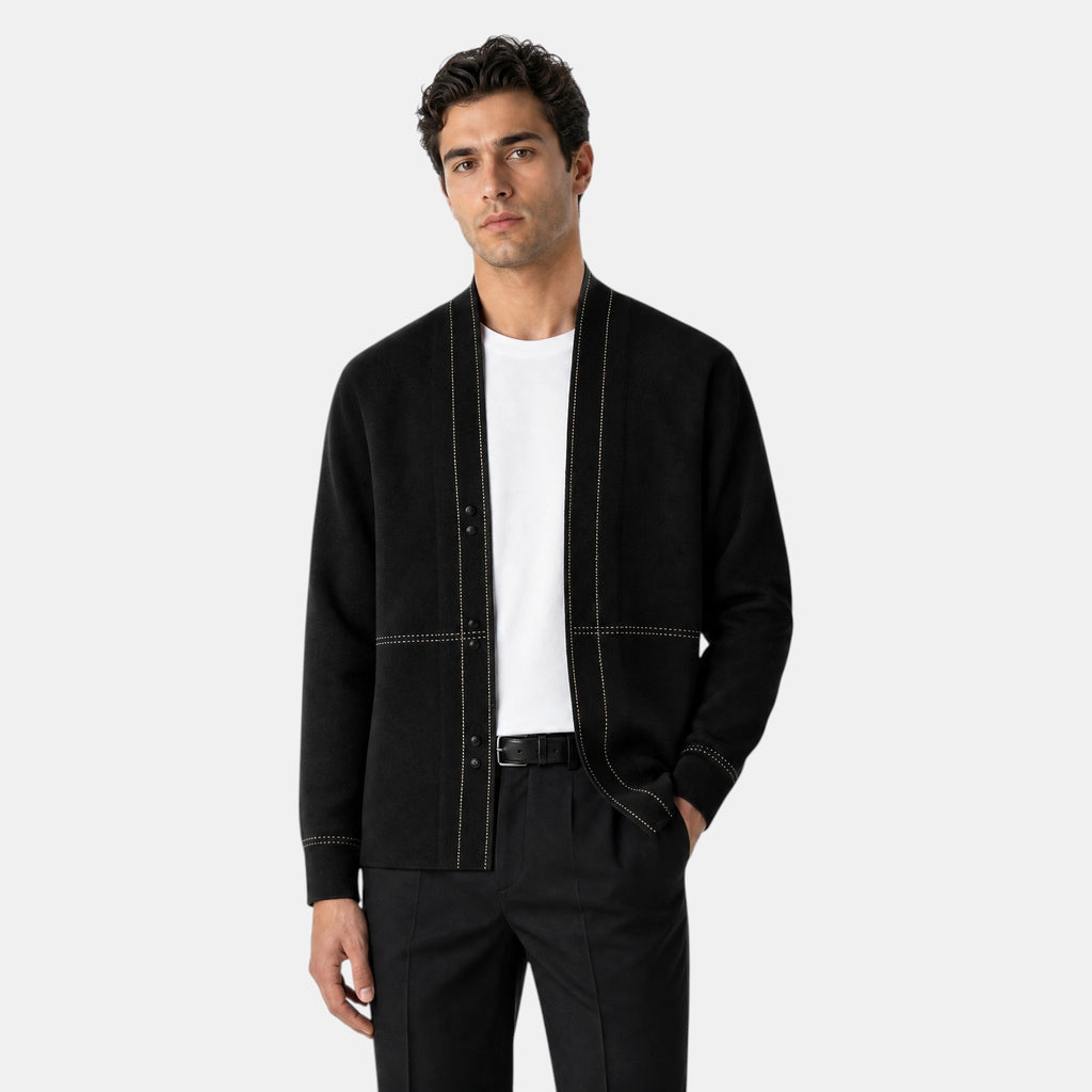 Men's Cardigan with Open Front and Contrast Stitching