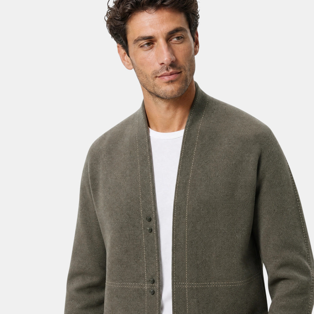 Men's Cardigan with Open Front and Contrast Stitching