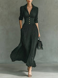 Women’s Pleated Maxi Dress – Button Front, Corset Waist