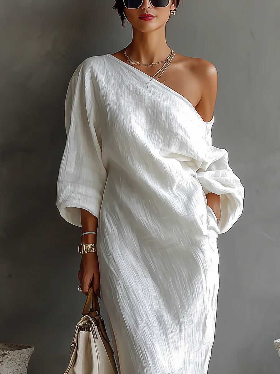 Women’s One-Shoulder Maxi Dress – Draped Fit