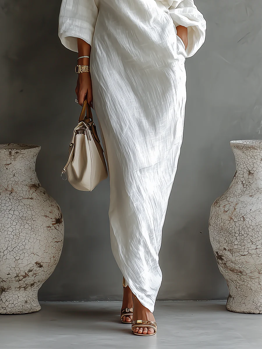 Women’s One-Shoulder Maxi Dress – Draped Fit