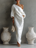 Women’s One-Shoulder Maxi Dress – Draped Fit