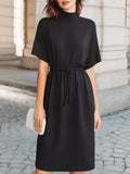 Women’s Midi Dress – Mock Neck, Drawstring Waist
