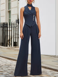 Women’s Halter Jumpsuit – Sleeveless Bodice, Wide Leg