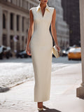 Women’s Maxi Dress – Sleeveless, Collared V-Neck