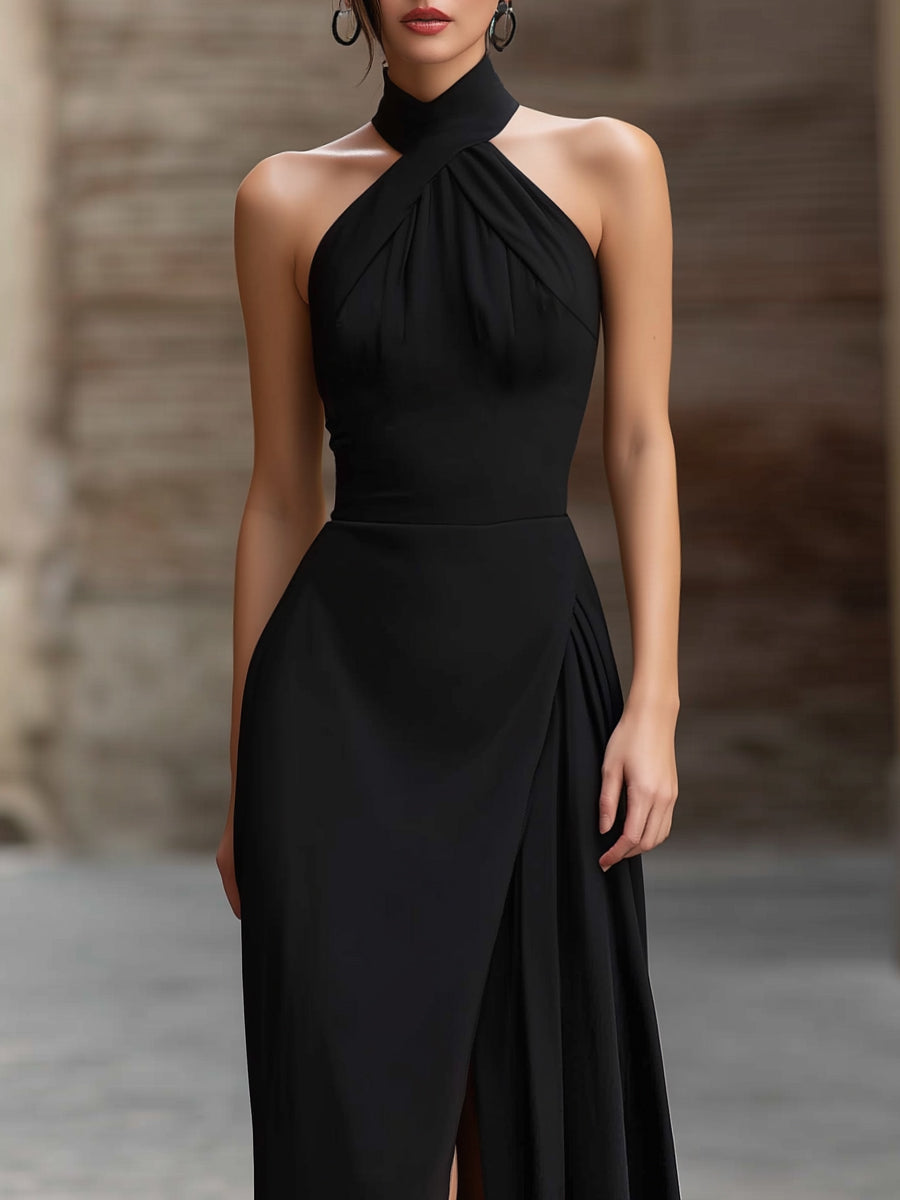Women’s Halter Neck Maxi Dress – Side Split Design