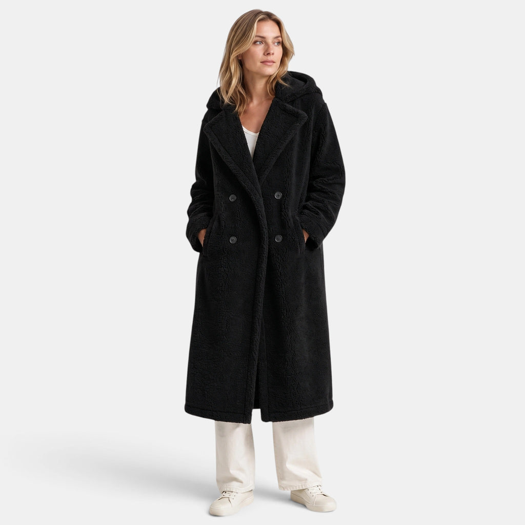 Women's Coat with Longline Fit and Double Breasted Buttons