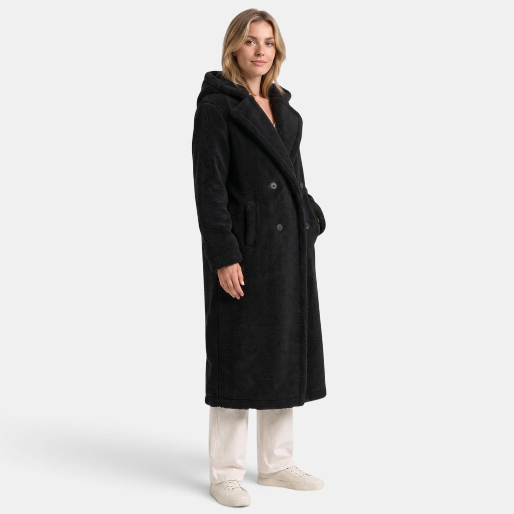 Women's Coat with Longline Fit and Double Breasted Buttons