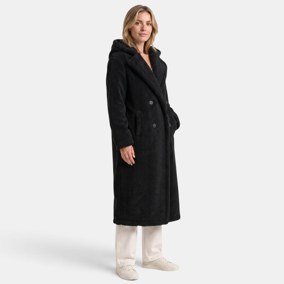 Women's Coat with Longline Fit and Double Breasted Buttons