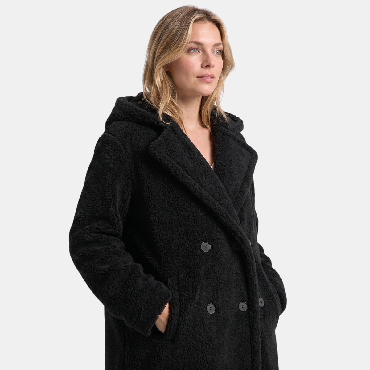 Women's Coat with Longline Fit and Double Breasted Buttons