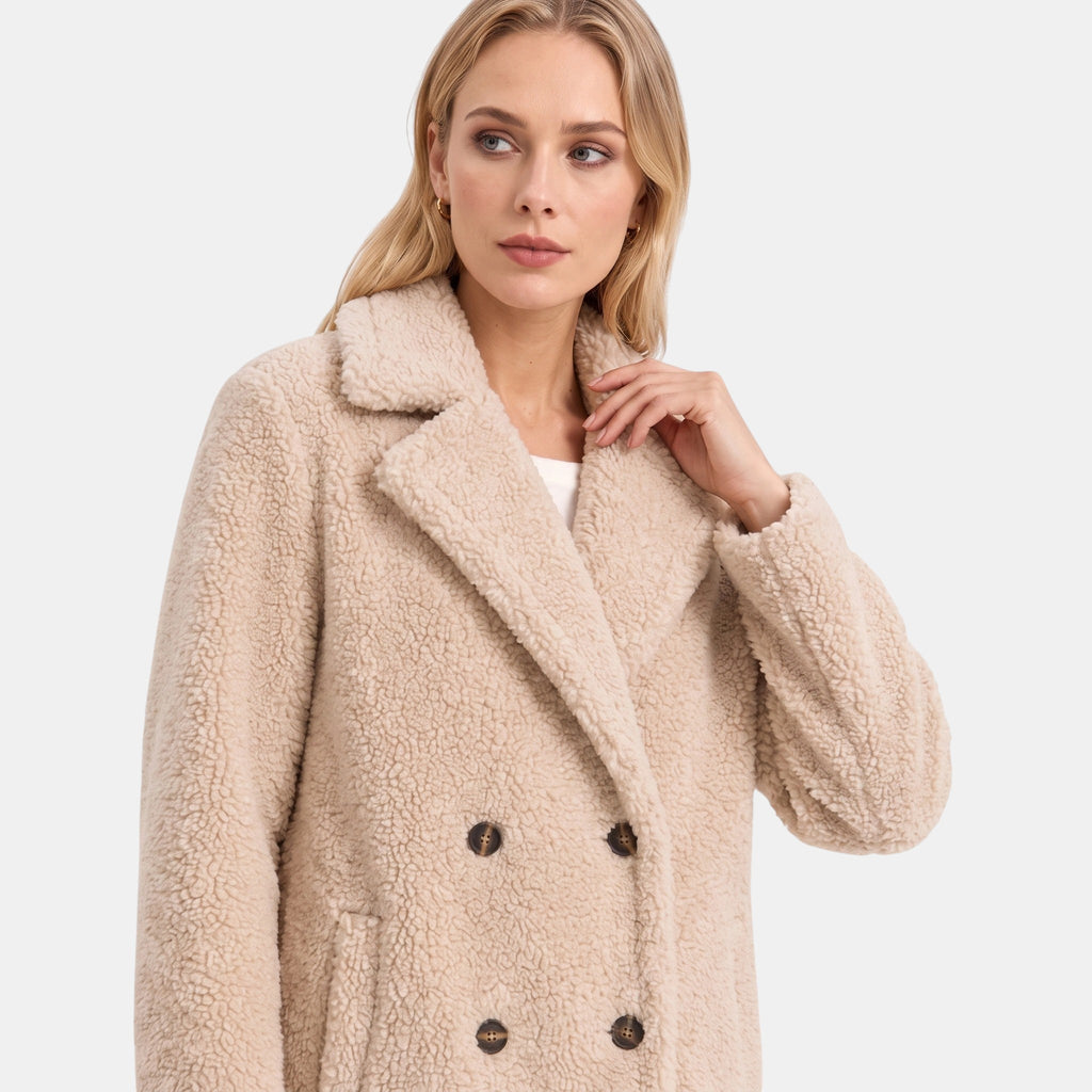Women's Coat with Longline Fit and Double Breasted Buttons