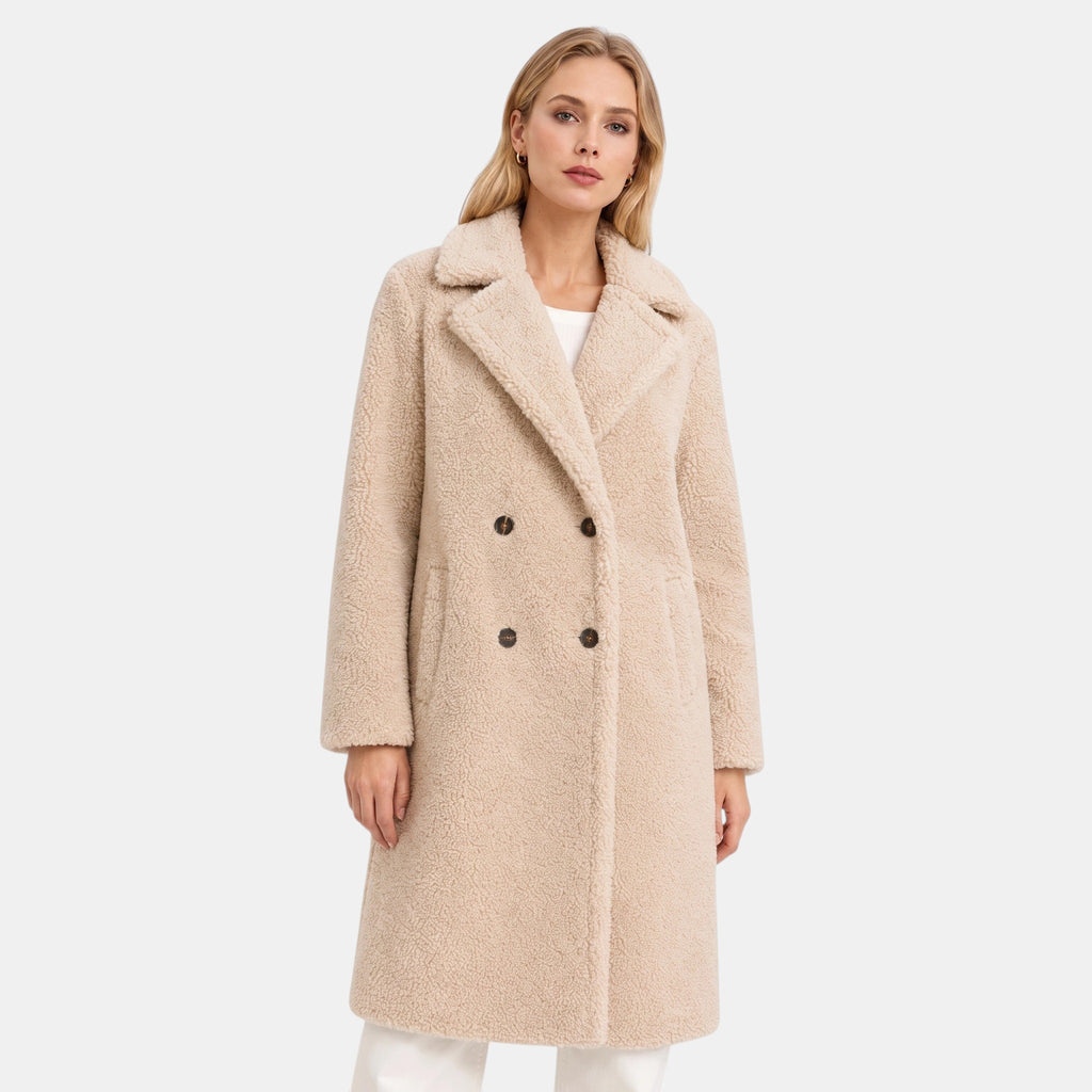 Women's Coat with Longline Fit and Double Breasted Buttons