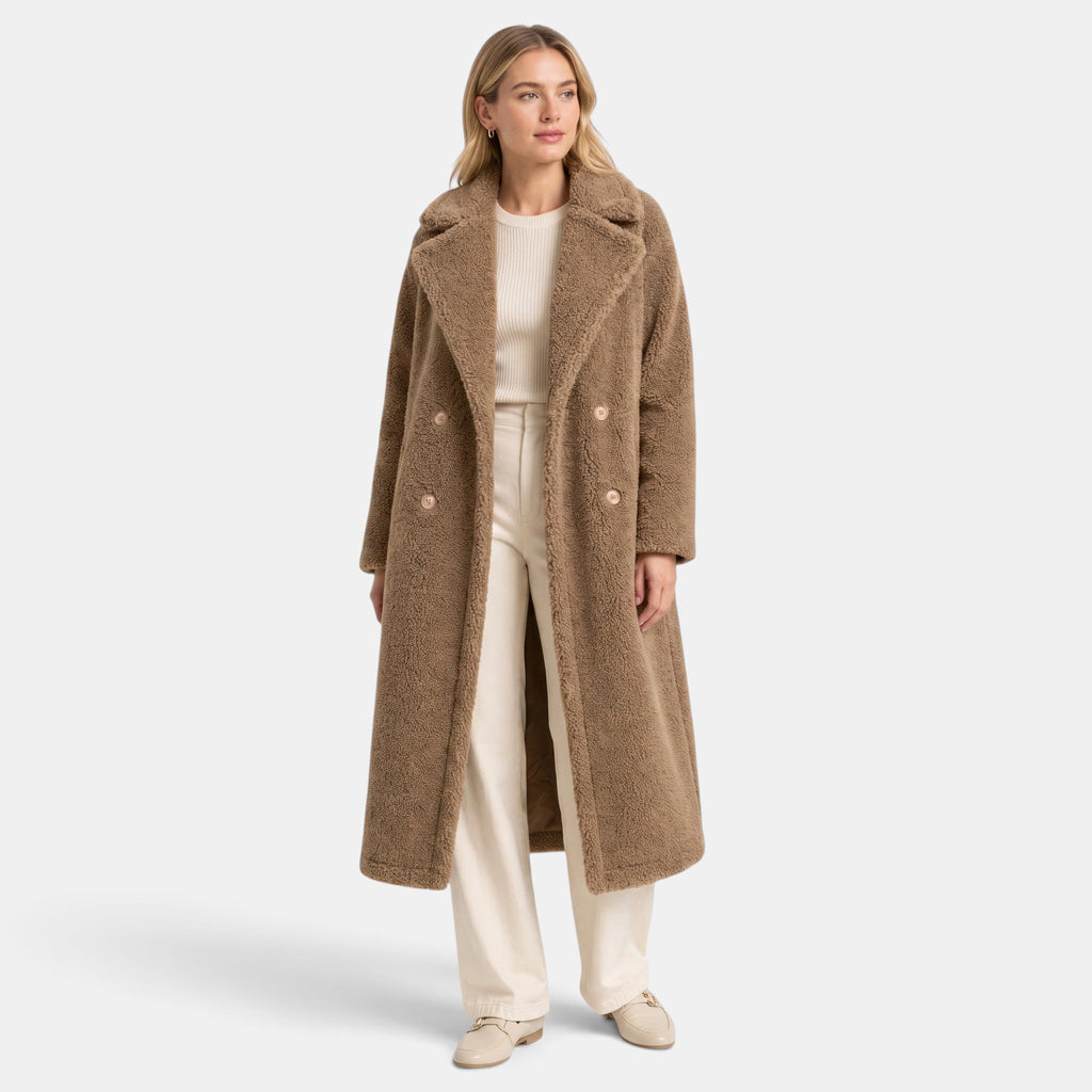Women's Coat with Longline Fit and Double Breasted Buttons