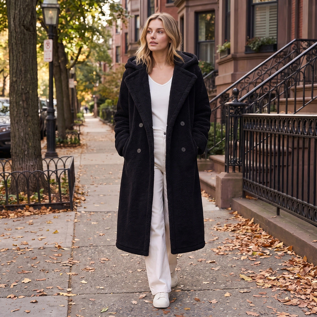 Women's Coat with Longline Fit and Double Breasted Buttons