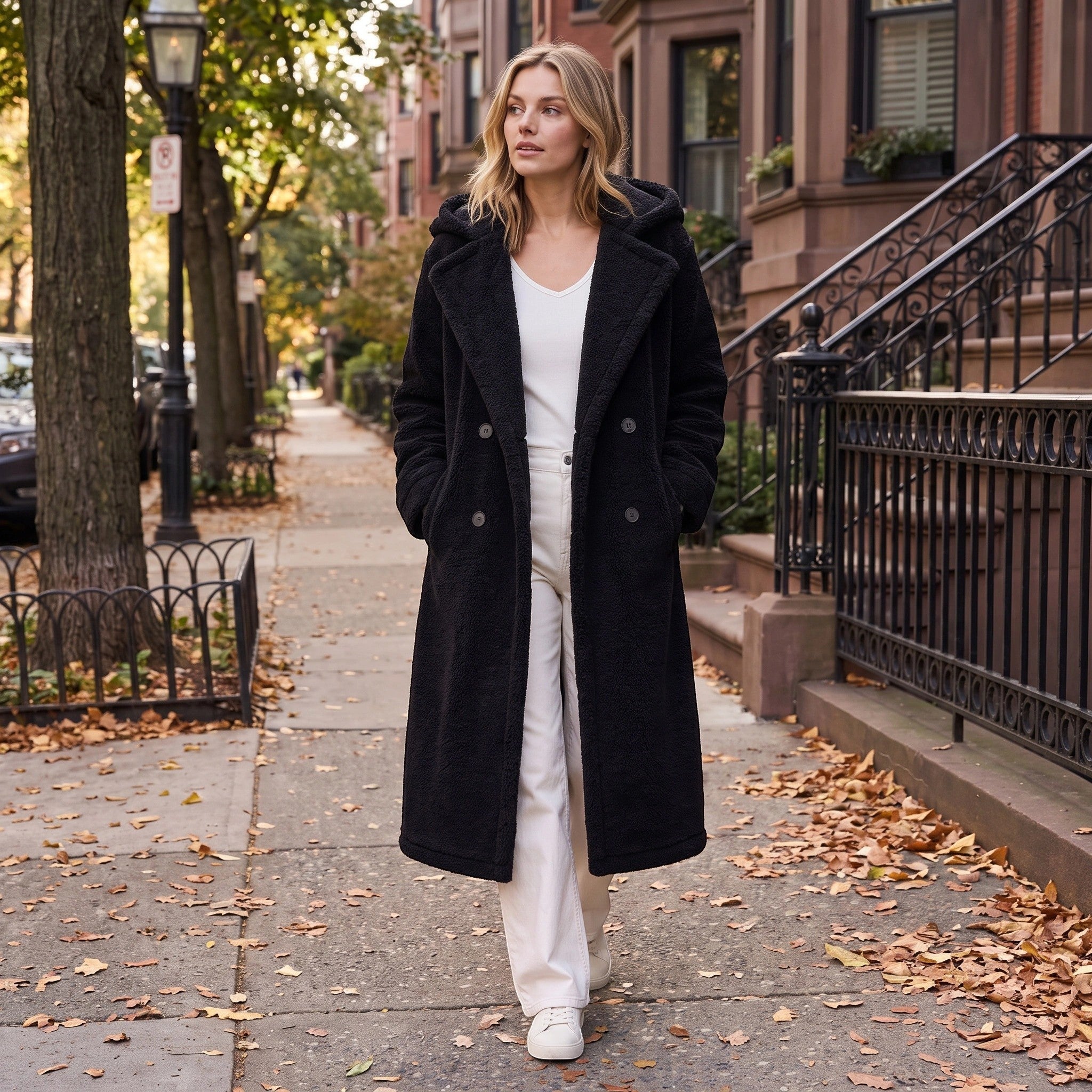 Women's Coat with Longline Fit and Double Breasted Buttons