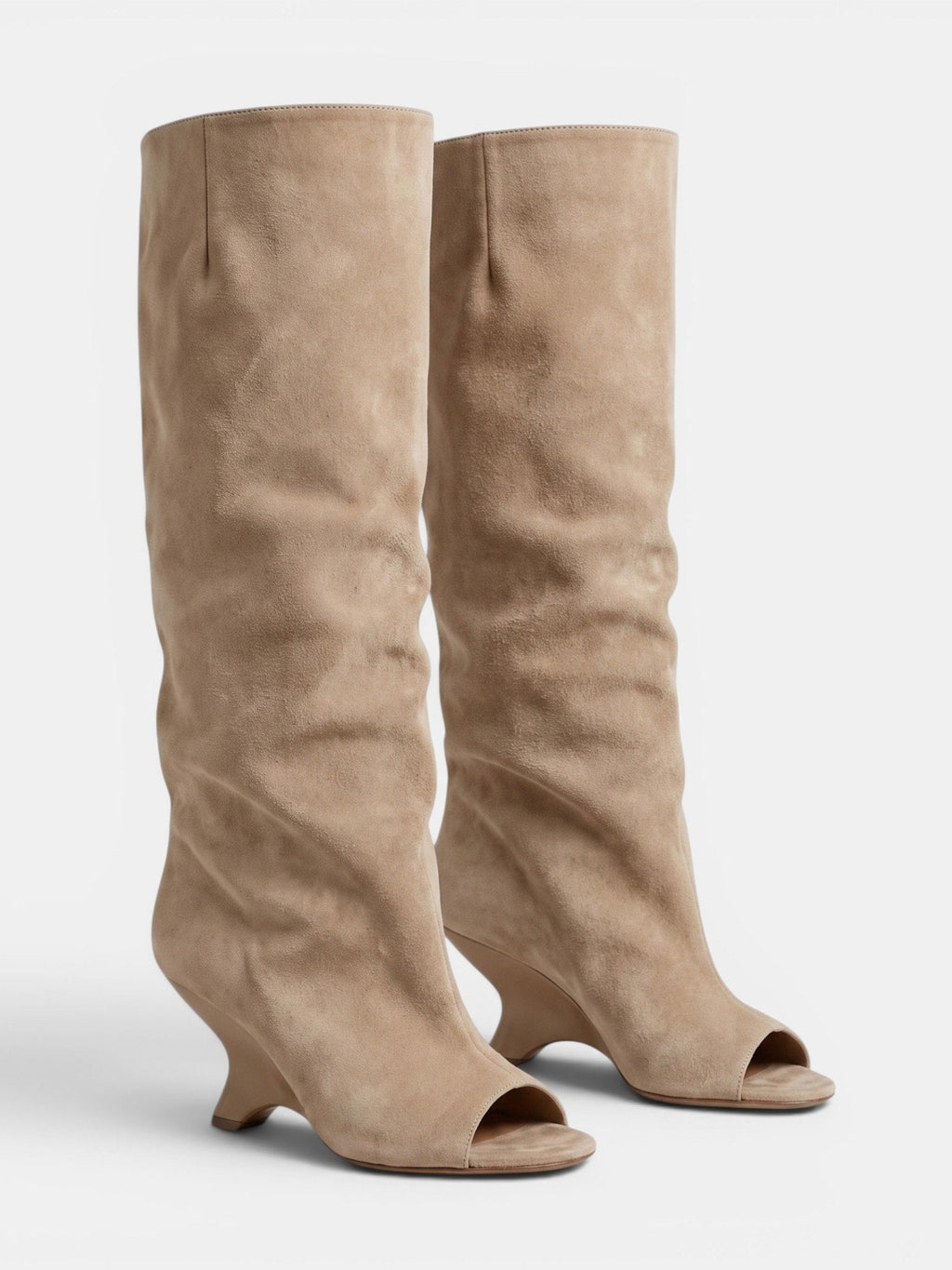 Women's Knee High Boots with Peep Toe and Sculpted Heel