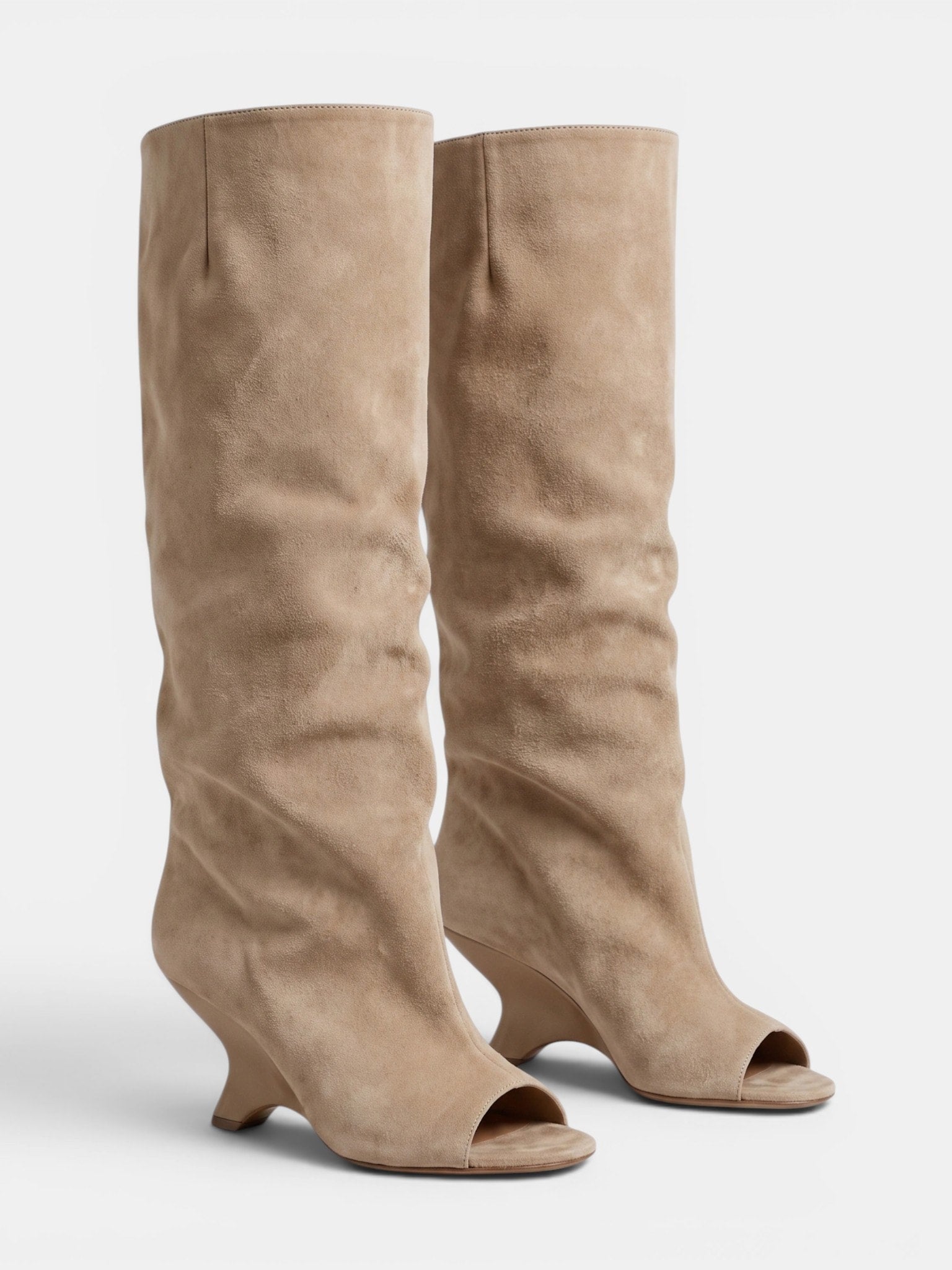 Women's Knee High Boots with Peep Toe and Sculpted Heel