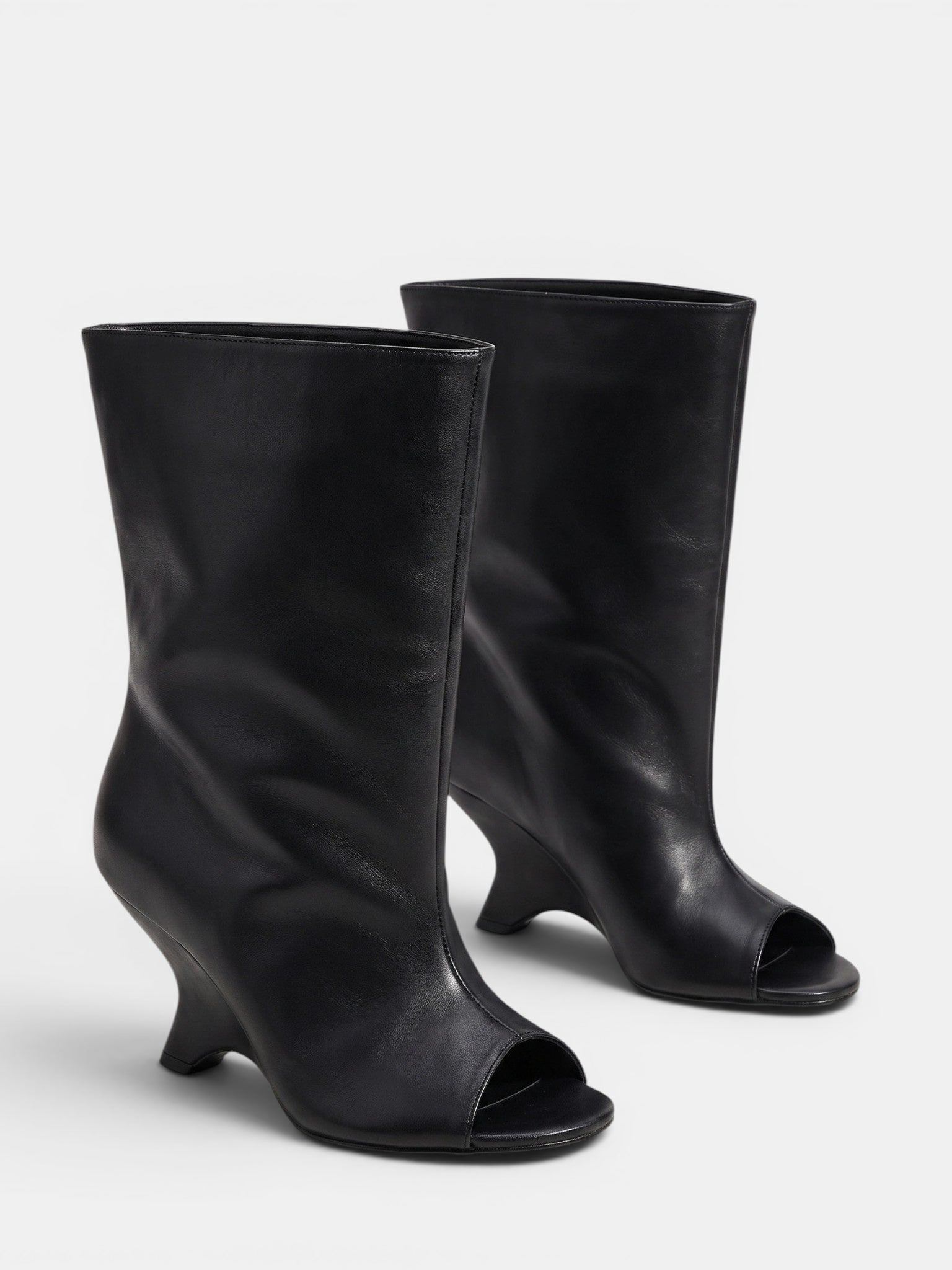Women's Knee High Boots with Peep Toe and Sculpted Heel