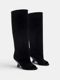 Women's Knee High Boots with Peep Toe and Sculpted Heel