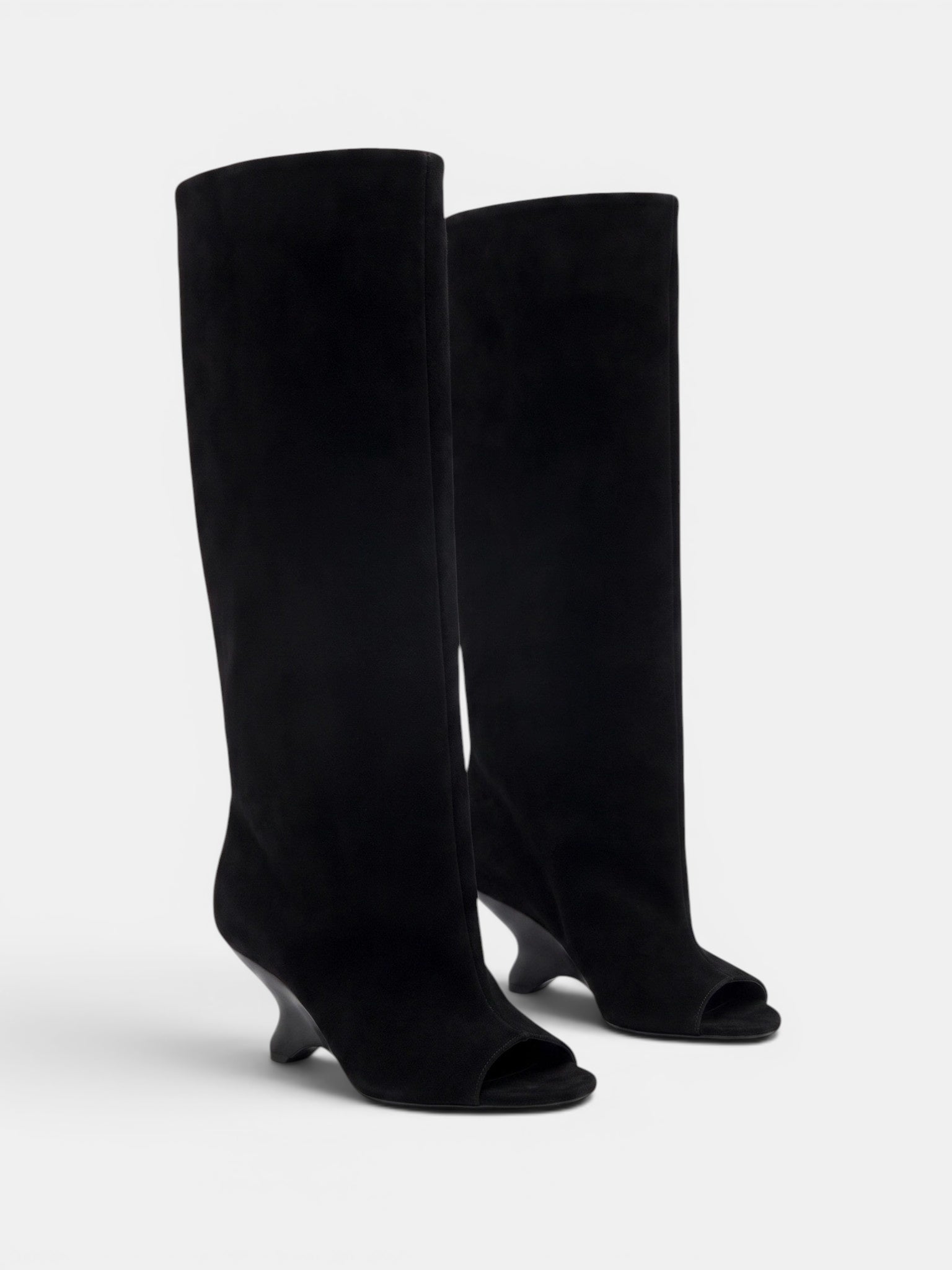 Women's Knee High Boots with Peep Toe and Sculpted Heel