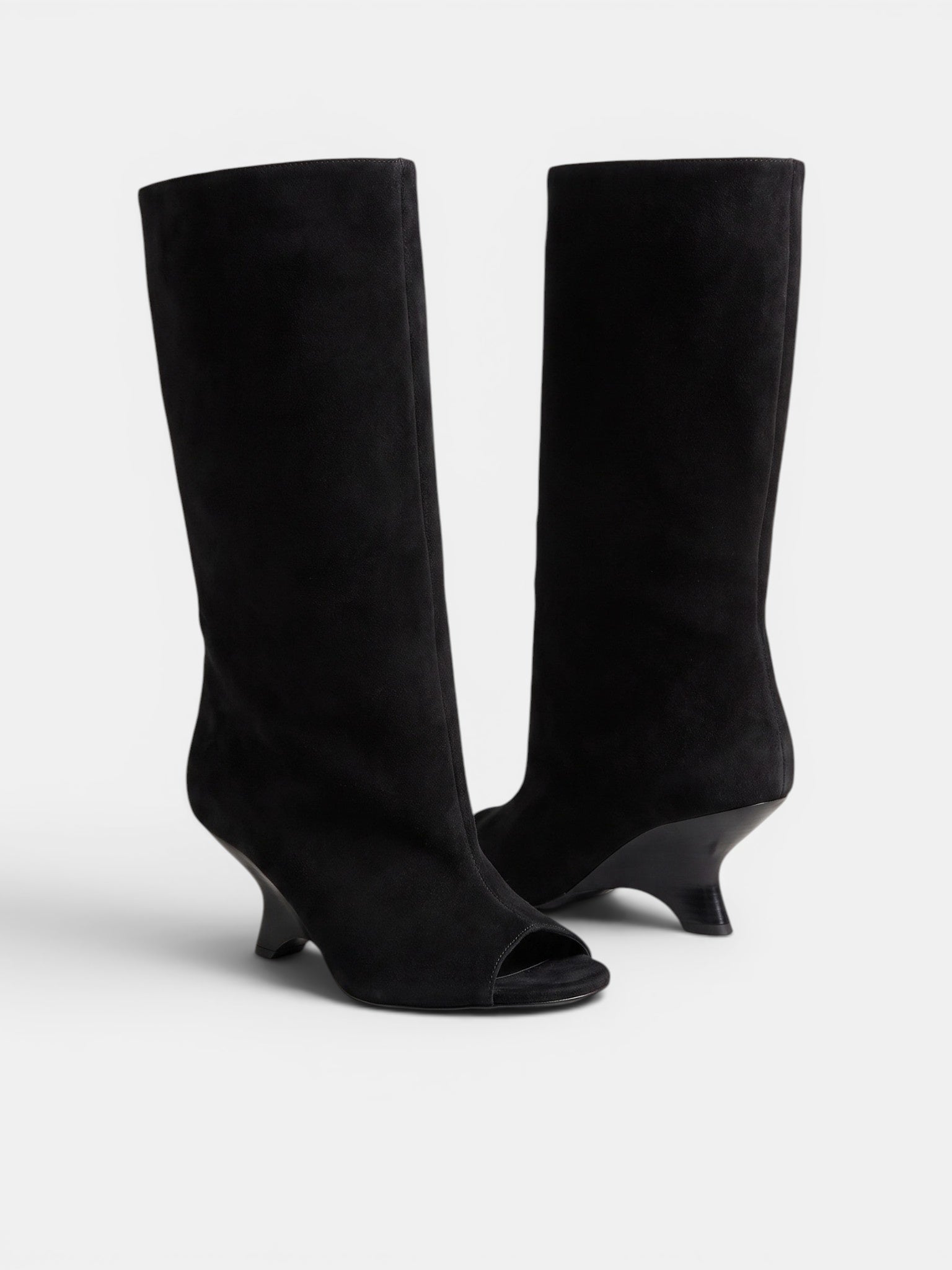 Women's Knee High Boots with Peep Toe and Sculpted Heel