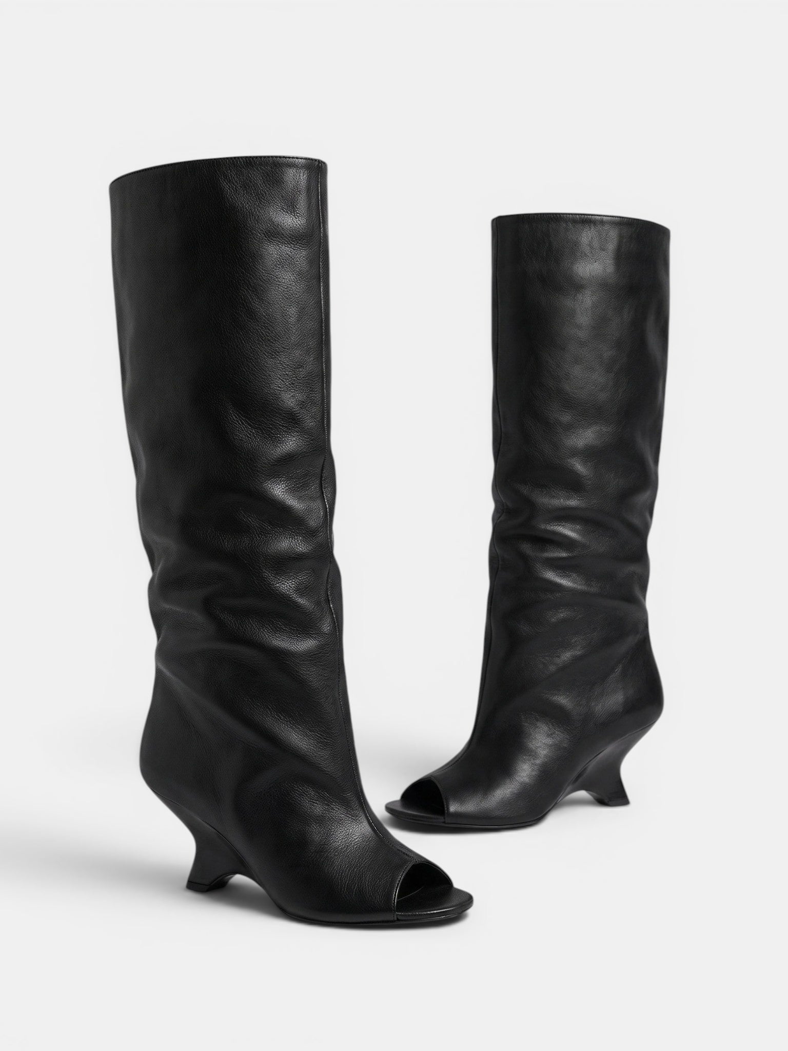 Women's Knee High Boots with Peep Toe and Sculpted Heel
