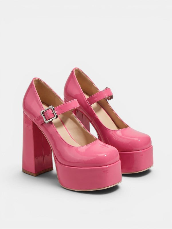 Women's Round Toe Platform Mary Jane Heels