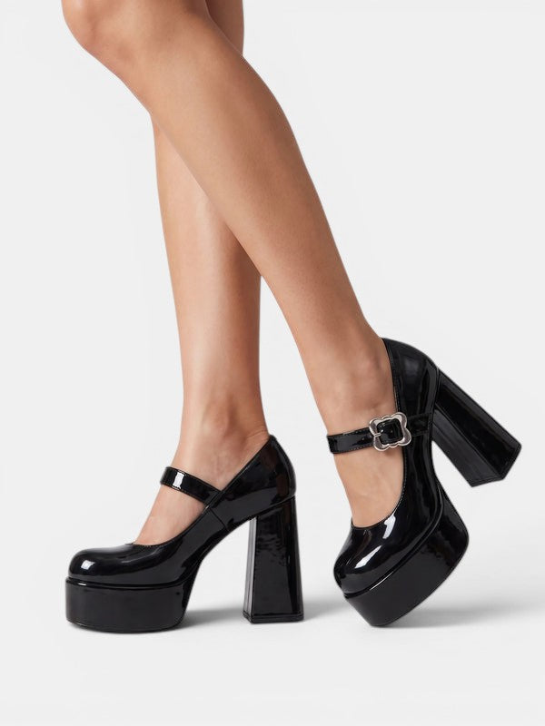 Women's Round Toe Platform Mary Jane Heels