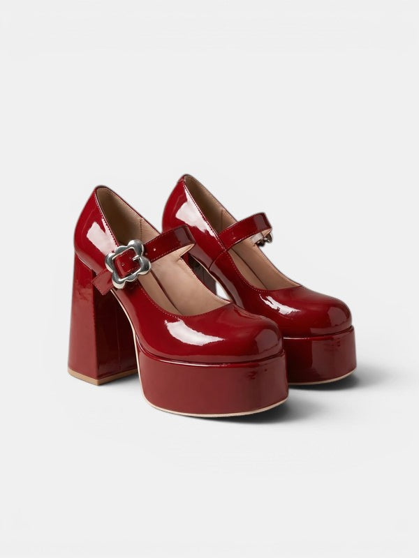 Women's Round Toe Platform Mary Jane Heels