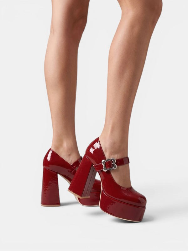 Women's Round Toe Platform Mary Jane Heels