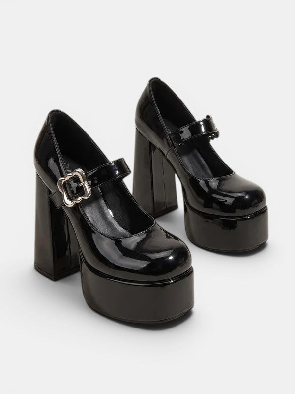 Women's Round Toe Platform Mary Jane Heels