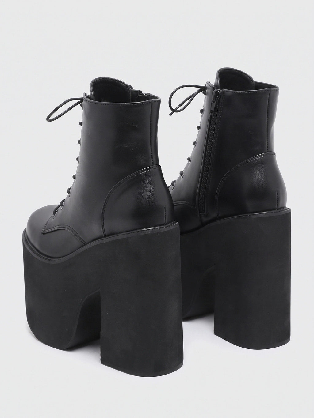 Women's Chunky Platform Block Heel Ankle Boots with Lace Up and Square Toe