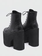 Women's Chunky Platform Block Heel Ankle Boots with Lace Up and Square Toe