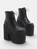 Women's Chunky Platform Block Heel Ankle Boots with Lace Up and Square Toe