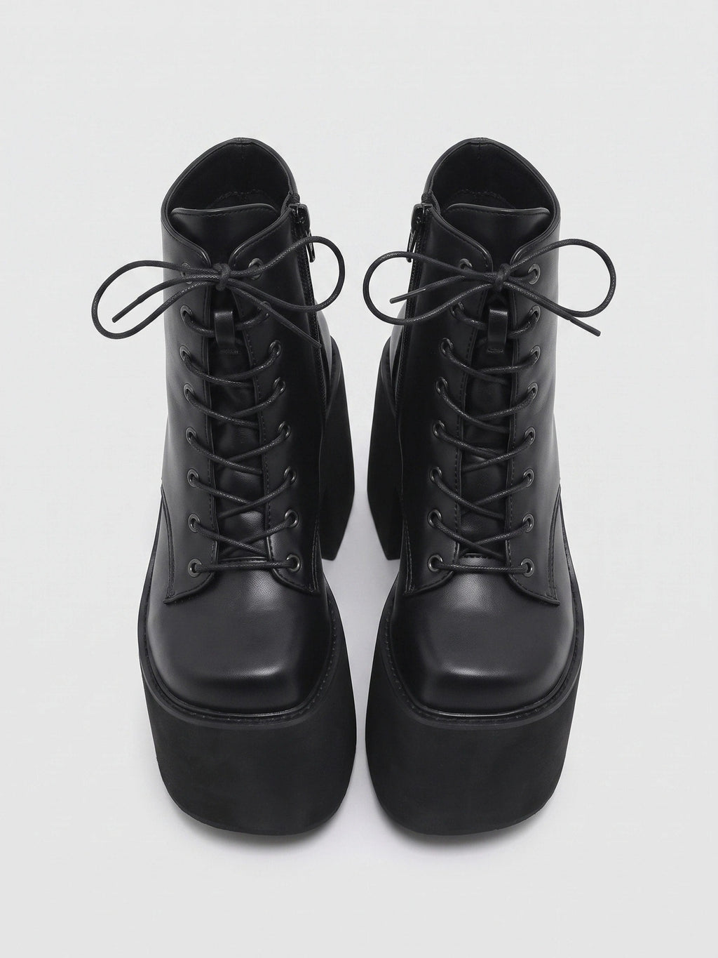 Women's Chunky Platform Block Heel Ankle Boots with Lace Up and Square Toe