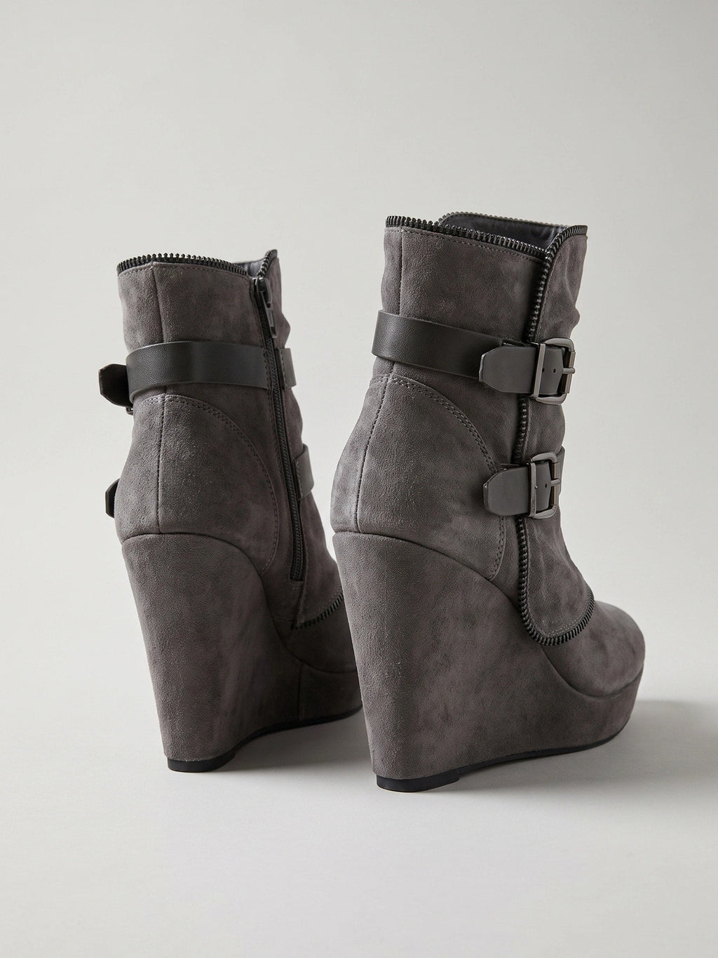 Women's Wedge Ankle Boots with Double Buckle