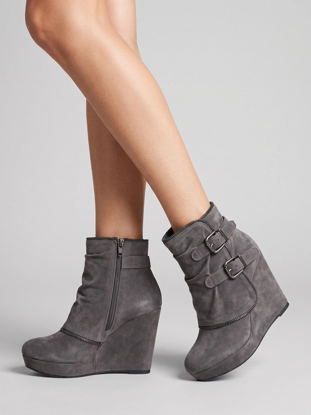 Women's Wedge Ankle Boots with Double Buckle