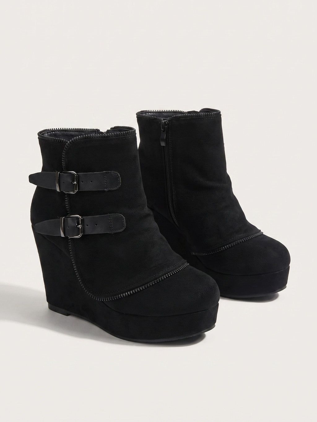 Women's Wedge Ankle Boots with Double Buckle