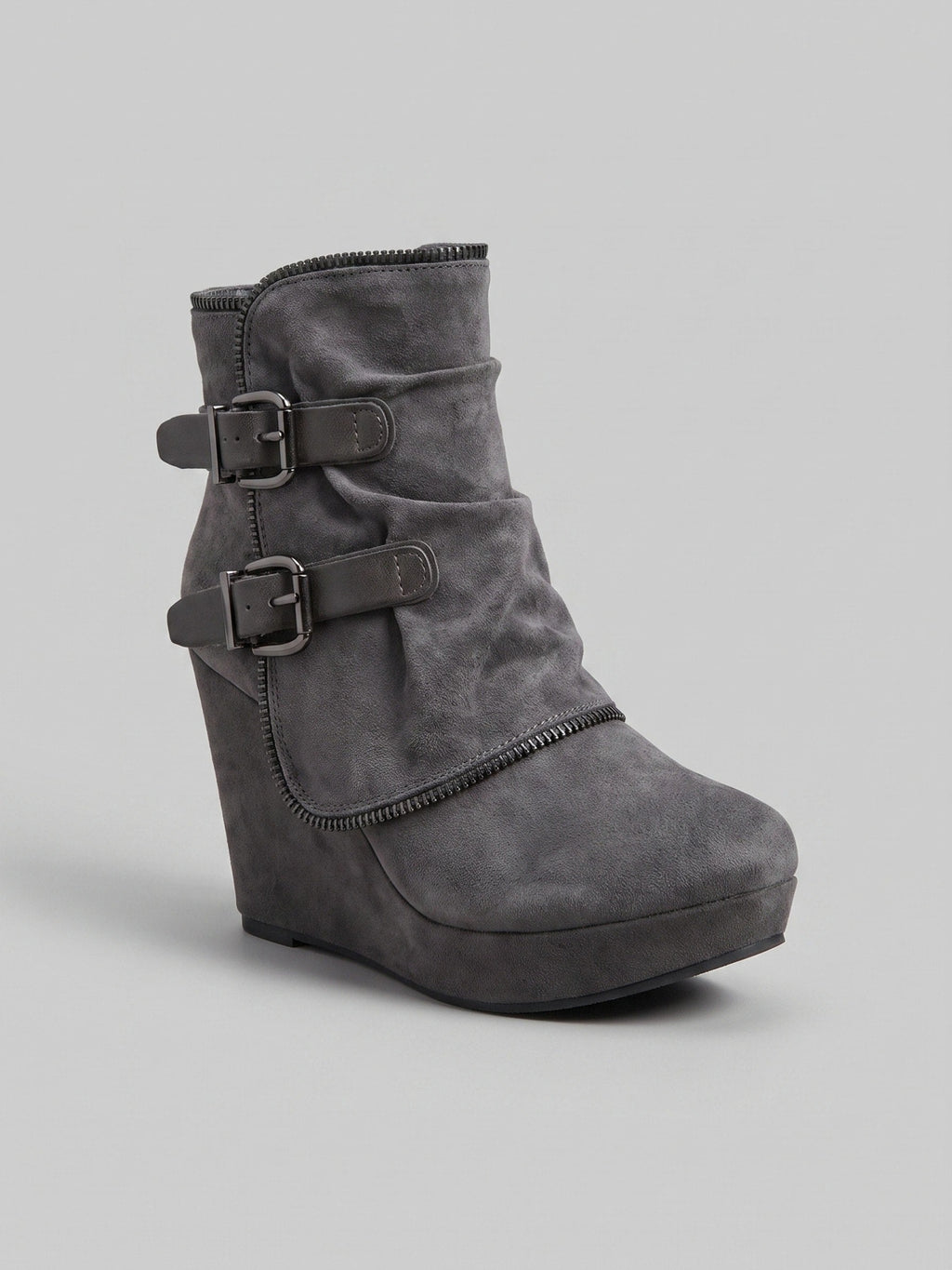 Women's Wedge Ankle Boots with Double Buckle